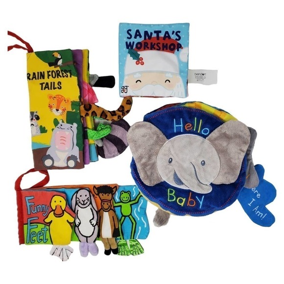 Floppy Baby Gund Soft Fabric Rainforest Tails Santa's Workshop Books Lot of 4